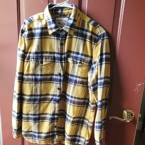 American Eagle Outfitters Yellow and Blue Plaid Casual Button Down Shirt